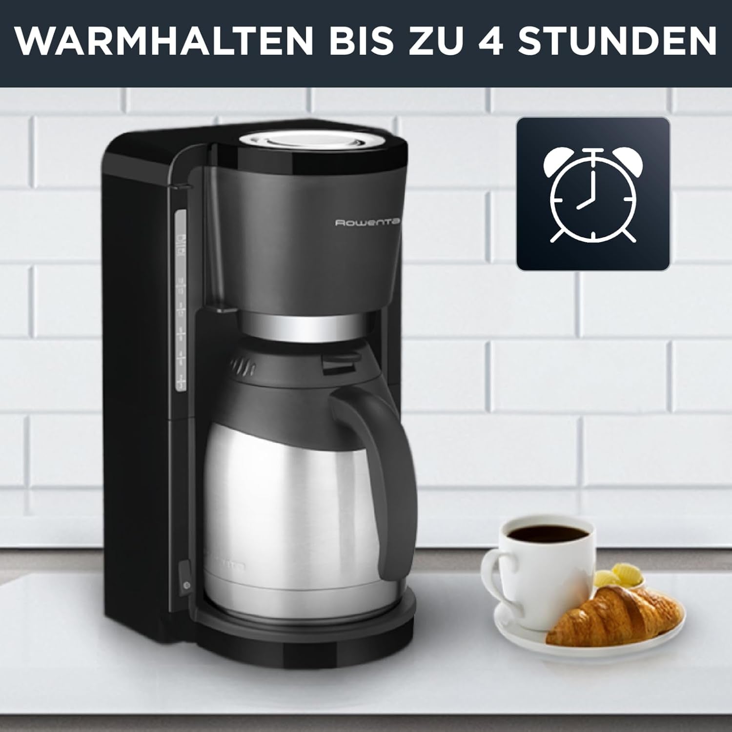 Rowenta Adagio Filter Machine à expresso, carafe thermique en acier inoxydable, garde le café chaud jusqu'à 4 heures, capacité de 10 à 15 tasses, capacité de 1,25 L, panier filtrant amovible, arrêt automatique, noir, CT3818