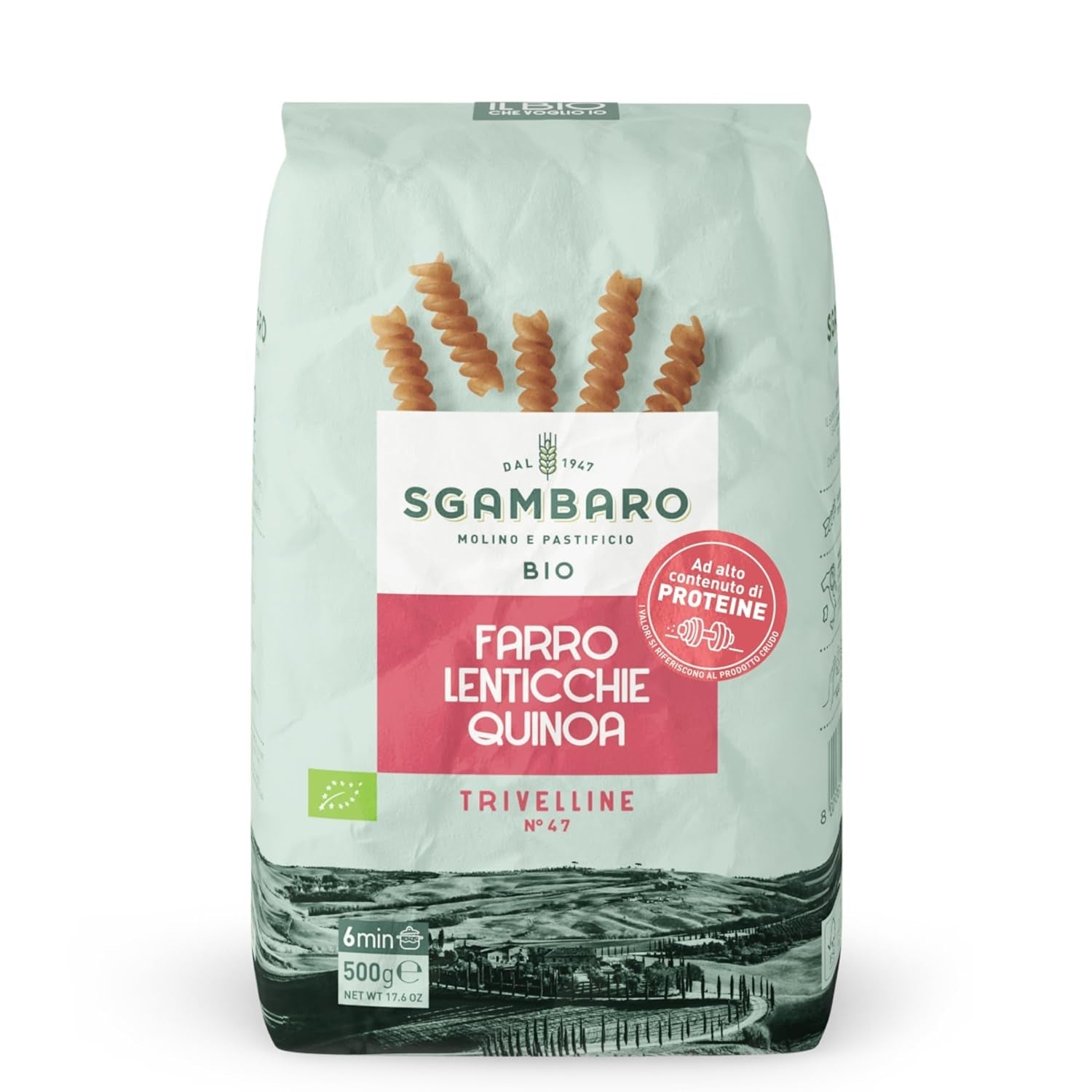 Pâtes bio Trivelline N.47 - 500g à la farine d'épeautre, farine de lentilles et farine de quinoa - Riche en protéines, source de fibres et de protéines
