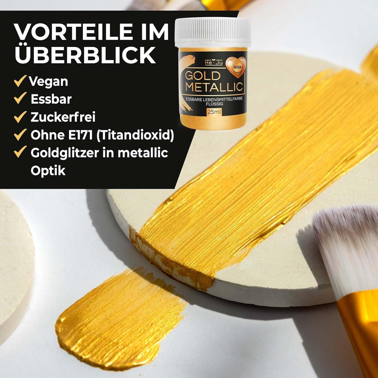 He-Ju Colorant Alimentaire Liquide Or Métallisé 25 ml, Paillettes Comestibles pour Boissons et Aliments (Or Métallisé, 25 ml)