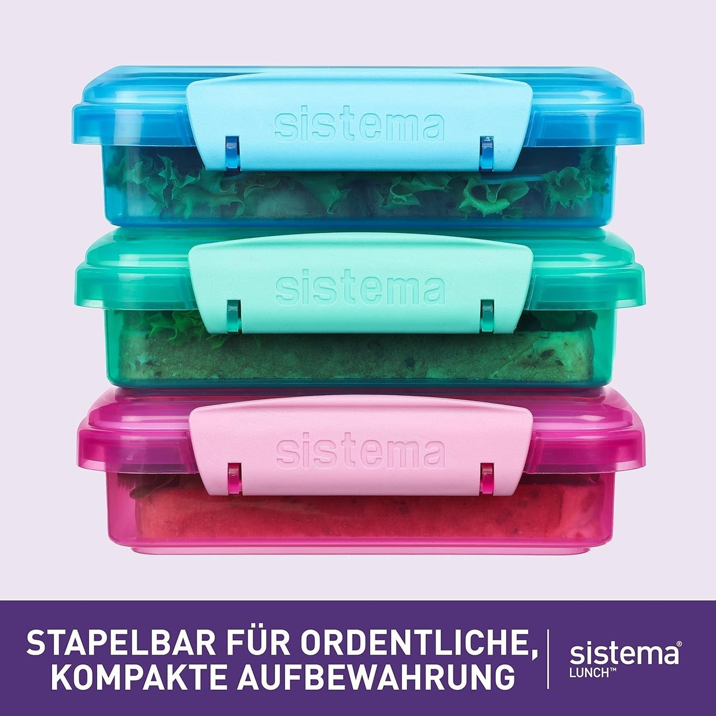 Système de boîte à sandwich pour boîte à lunch | 450 ml | boîte à lunch empilable et hermétique avec couvercle | pour enfants et adultes | sans BPA | couleurs mélangées | 3 boîtes de conservation alimentaire Naty Shop