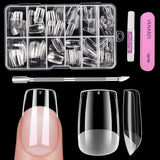 Full Cover Short Nails 120 pièces 12 tailles pointes d'ongles courtes pour ongles en gel colle sur ongles artificiels colle sur ensemble de lime à ongles polisseuse à ongles repousse-cuticules