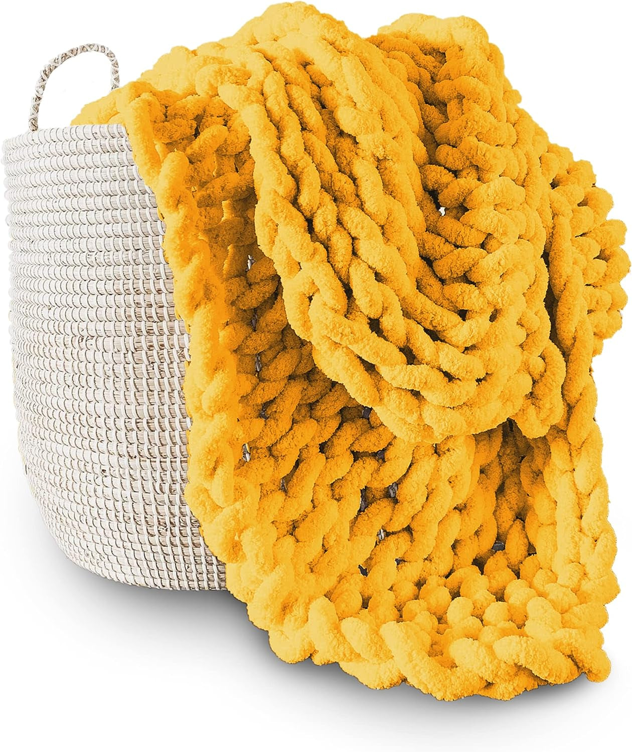 Couverture tricotée épaisse, jeté, 100% tricoté à la main avec du fil chenille géant (127 X 152,4 Cm, gris lilas) Adyrescia Lits et couvertures Jaune 30 "X40"