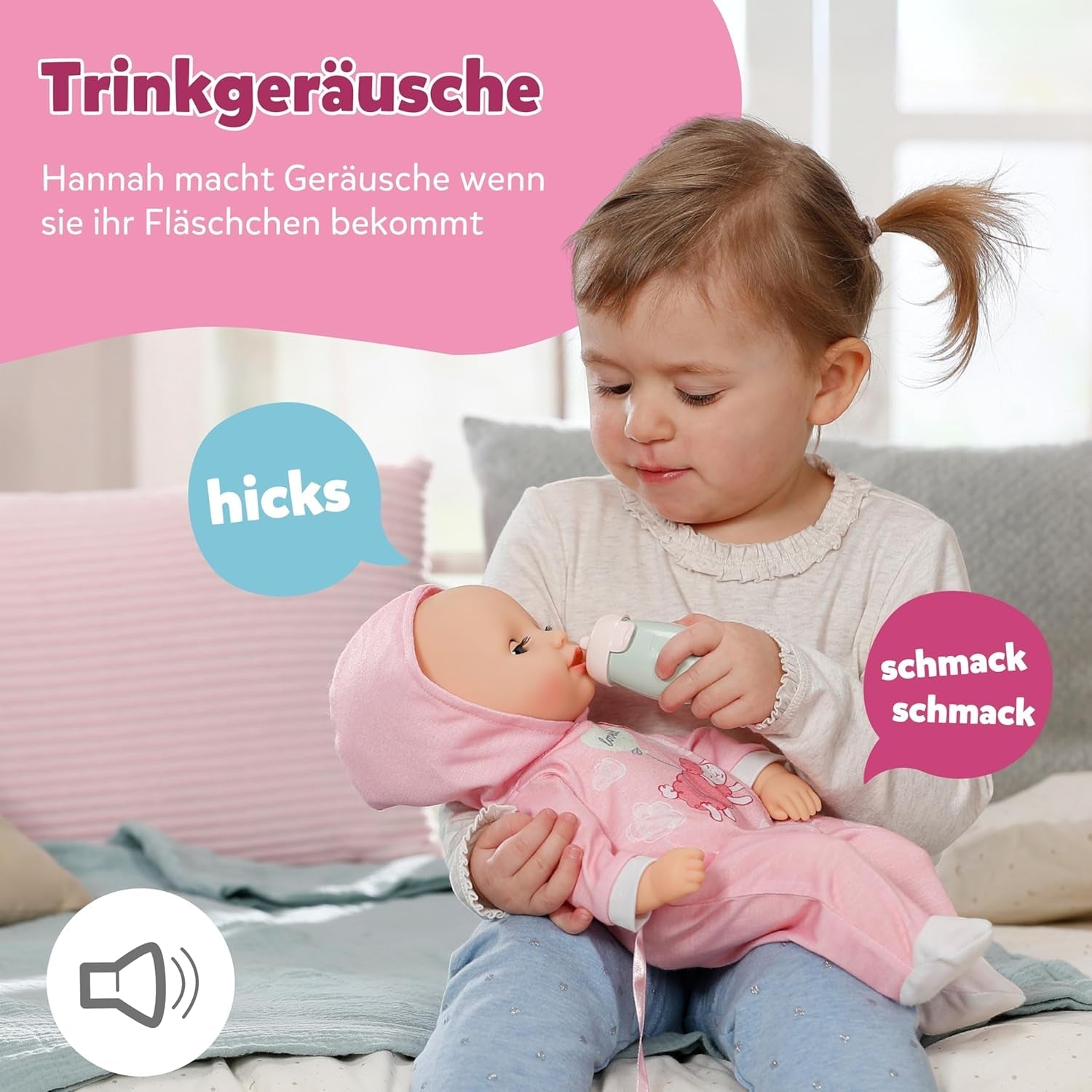 BABY Born Hannah Play with Me - Poupée bébé avec 5 fonctions - Corps en matière douce avec accessoires - Poupée de 36 cm - Fonctionne sur batterie - Convient aux enfants à partir de 1 an
