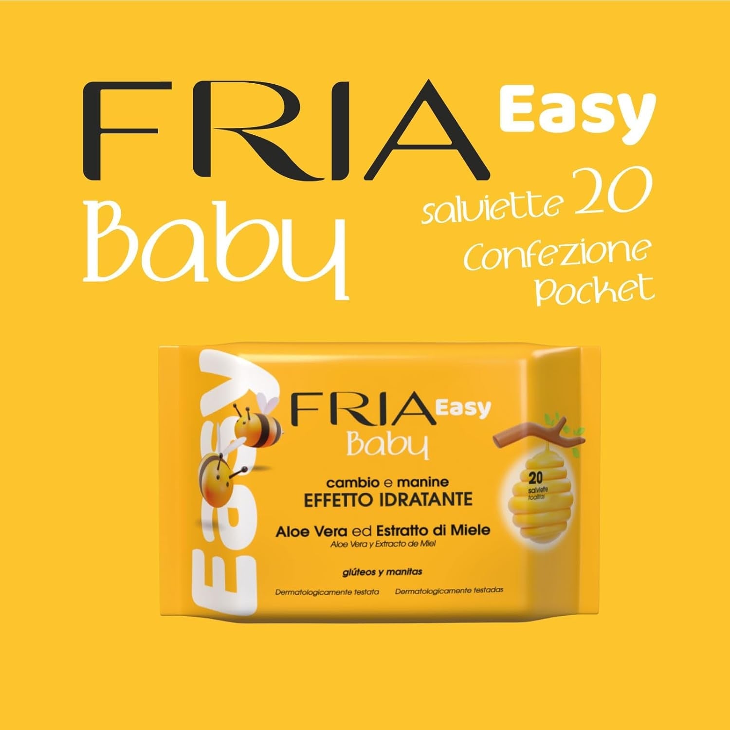 Easy Baby Lingettes humides à l'aloe vera et à l'extrait de miel hydratantes pour la peau, testées dermatologiquement, paquet de 20 lingettes