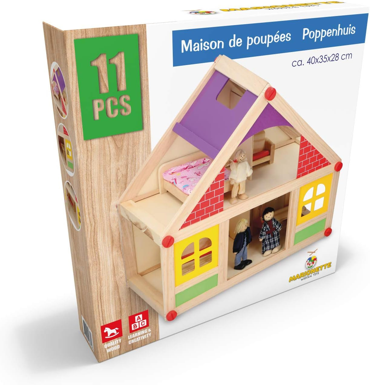 Marionette Wooden Toys - Maison de poupée en bois avec meubles et poupées - 11 pièces Dollhouses Naty Shop