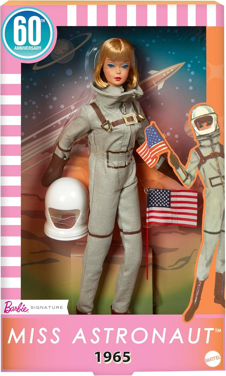 Mattel Barbie Miss Astronaut Poupée de collection avec costume argenté, bottes spatiales et accessoire de casque, reproduction vintage de l'original de 1965, JBJ48 Naty Shop Dolls Titre par défaut