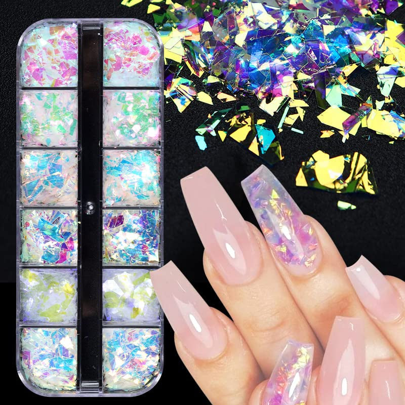 JMEOWIO – paillettes pour ongles, 12 grilles, sirène, accessoires de décoration pour Nail Art, Design des ongles