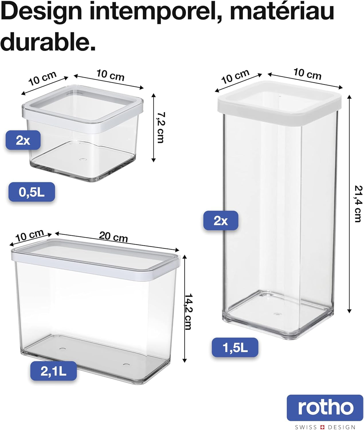 Rotho Loft Lot de 5 bocaux de conservation avec couvercles, différentes tailles, plastique alimentaire (PP) sans BPA, transparent/rouge, (21,4 x 21,4 x 23,5 cm) Naty Shop