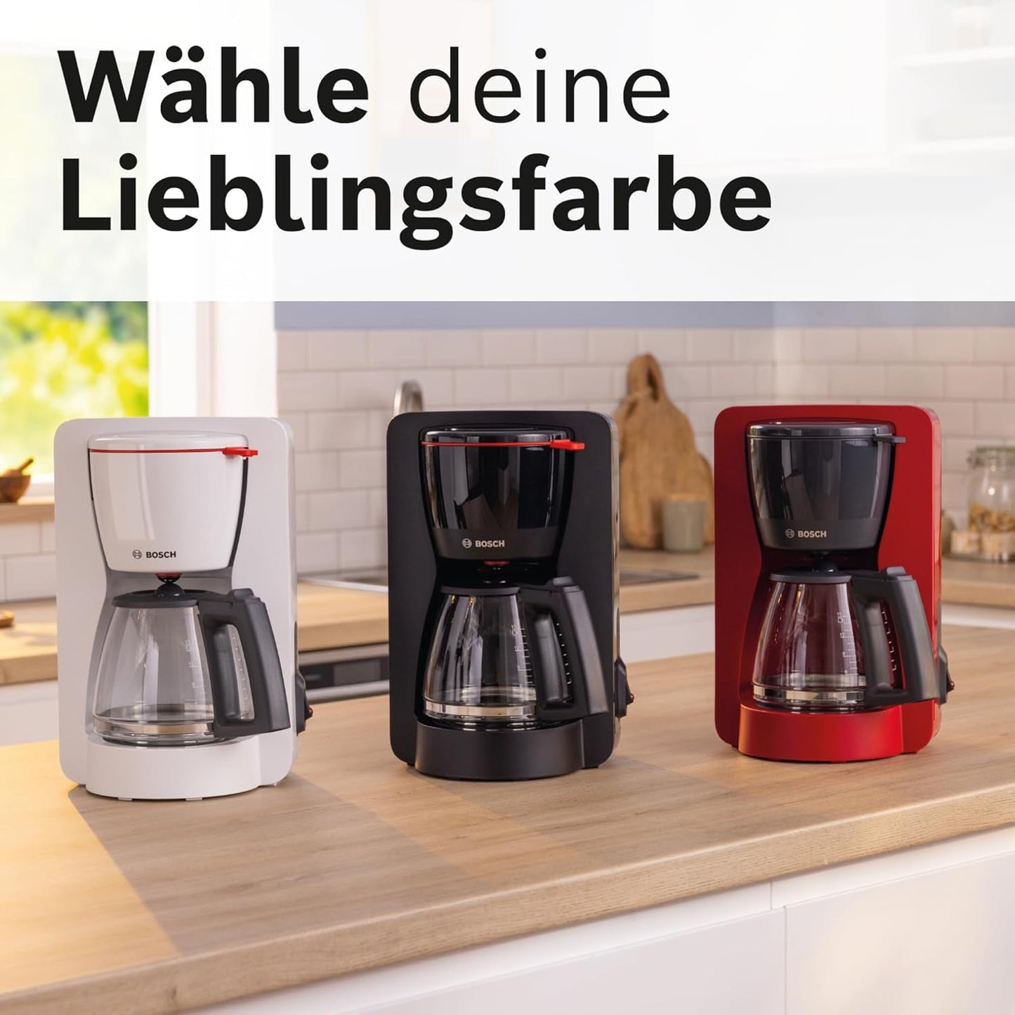 Bosch MyMoment TKA2M113 Machine à expresso à filtre, carafe en verre 1,25 L, 10-15 tasses, fonction maintien au chaud 40 minutes, système anti-goutte, porte-filtre rotatif, réservoir d'eau amovible, 1200 W, noir mat