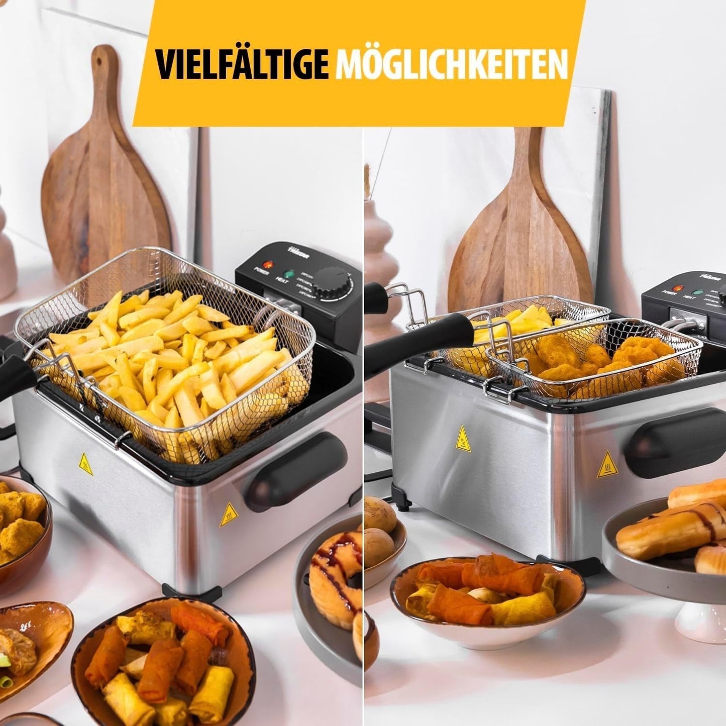 Friteuse Tristar, 1 grand panier et 2 petits paniers, thermostat réglable, zone de refroidissement, 5 litres, 2000 W, FR-6949 Électroménager Naty Shop