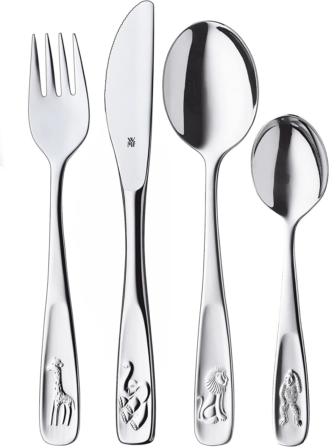WMF Animals set de couverts en acier inoxydable pour enfants, 4 pièces, poli Cromargan Kitchen Naty Shop