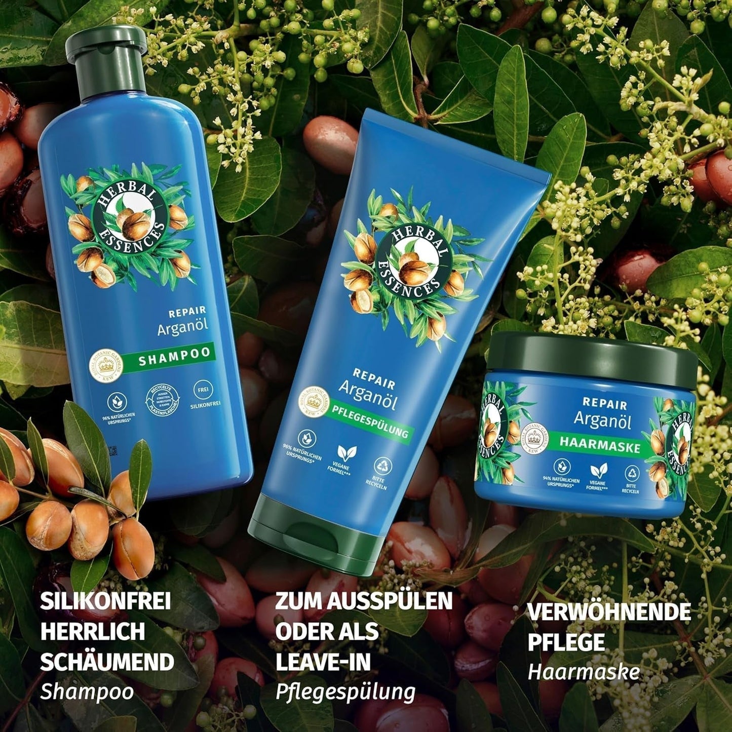 Herbal Essences Masque réparateur capillaire à l'huile d'argan 300 ml. Des cheveux abîmés aux cheveux plus lisses et plus brillants. Soins intensifs. Avec des ingrédients d'origine naturelle. Masque capillaire Vegan Naty Shop