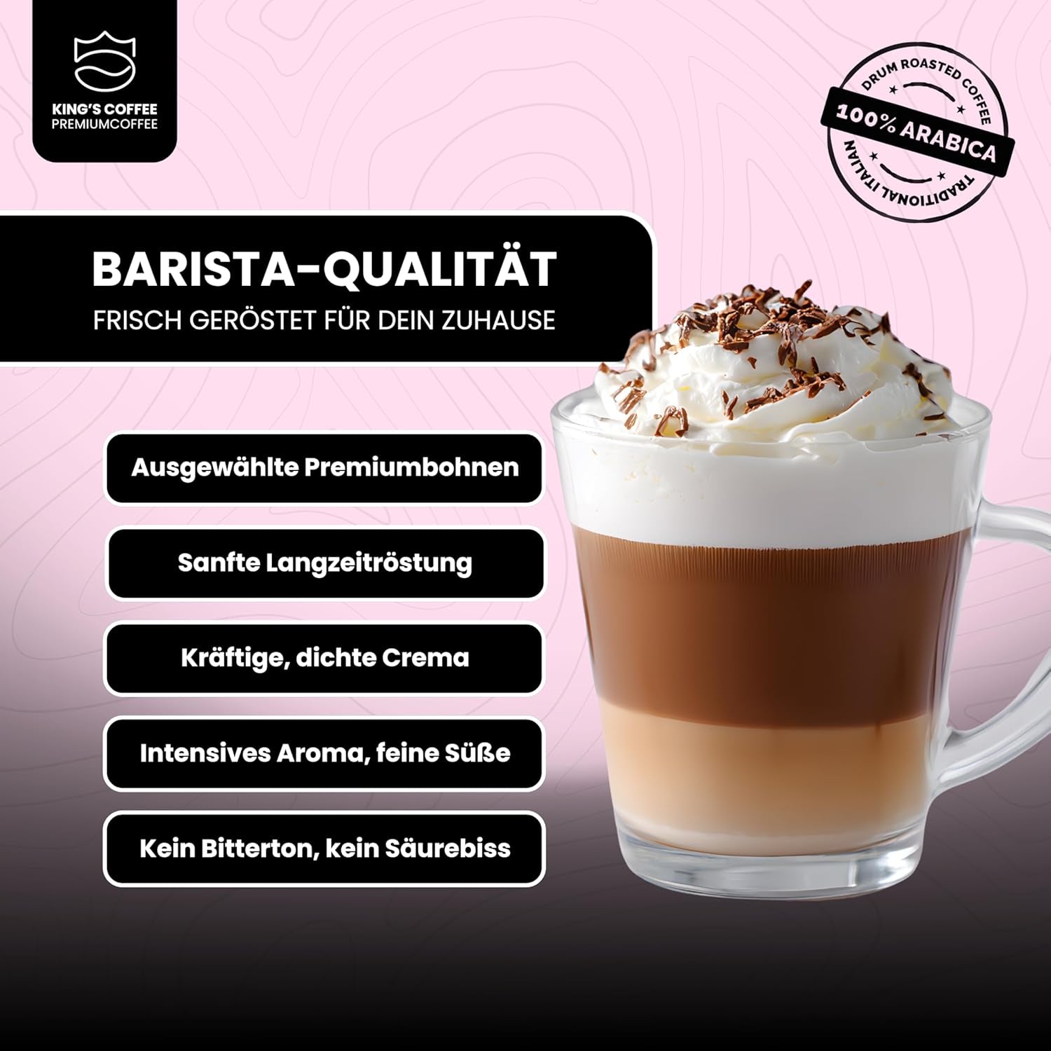 KING'S COFFEE - WHITE EDITION - mélange léger 100 % Arabica d'Éthiopie, du Mexique, du Pérou et de Tanzanie - torréfaction en petits lots en Italie - grains d'espresso entiers pour machines à porte-filtre - 1 kg
