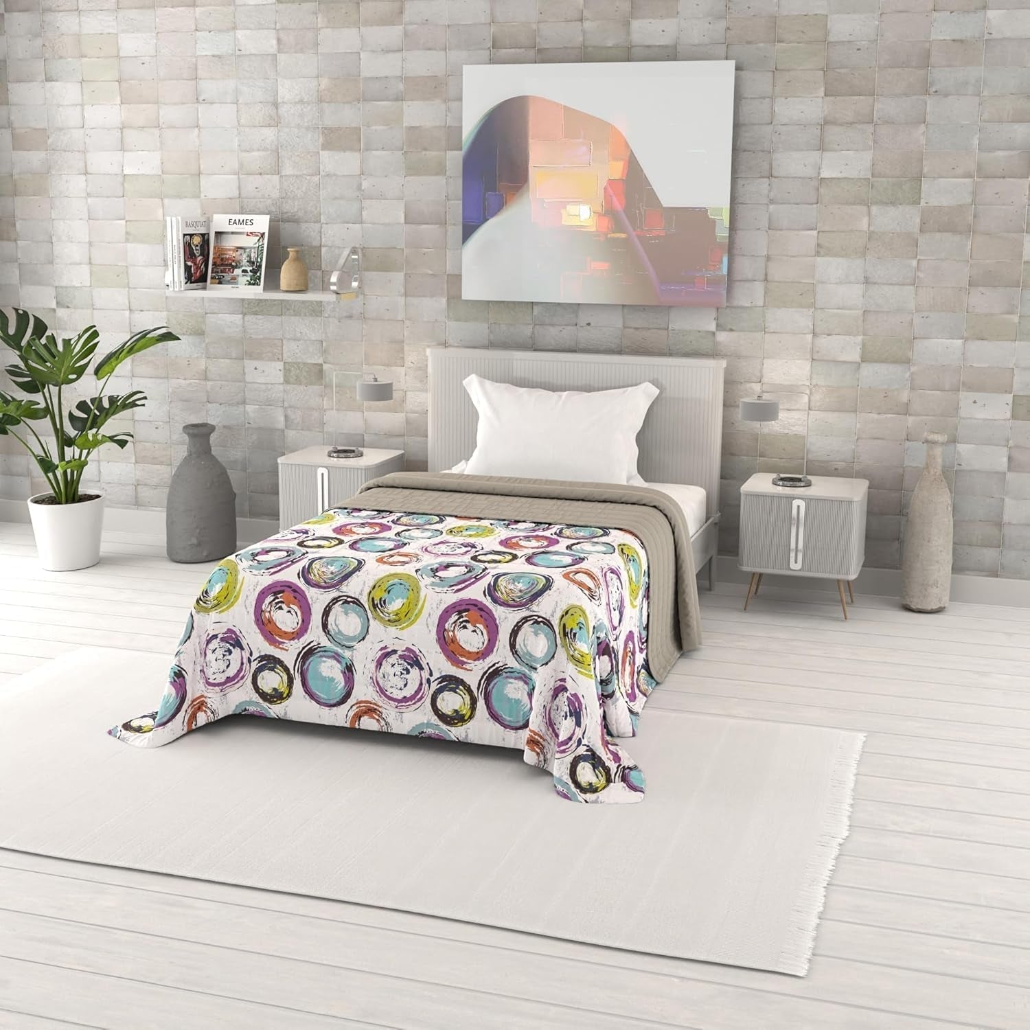 Couette d'été imprimée fantaisie, garnissage polyester, Pétales, 260X270Cm Couettes et couettes Naty Shop Cerchi Astratti 170X270Cm