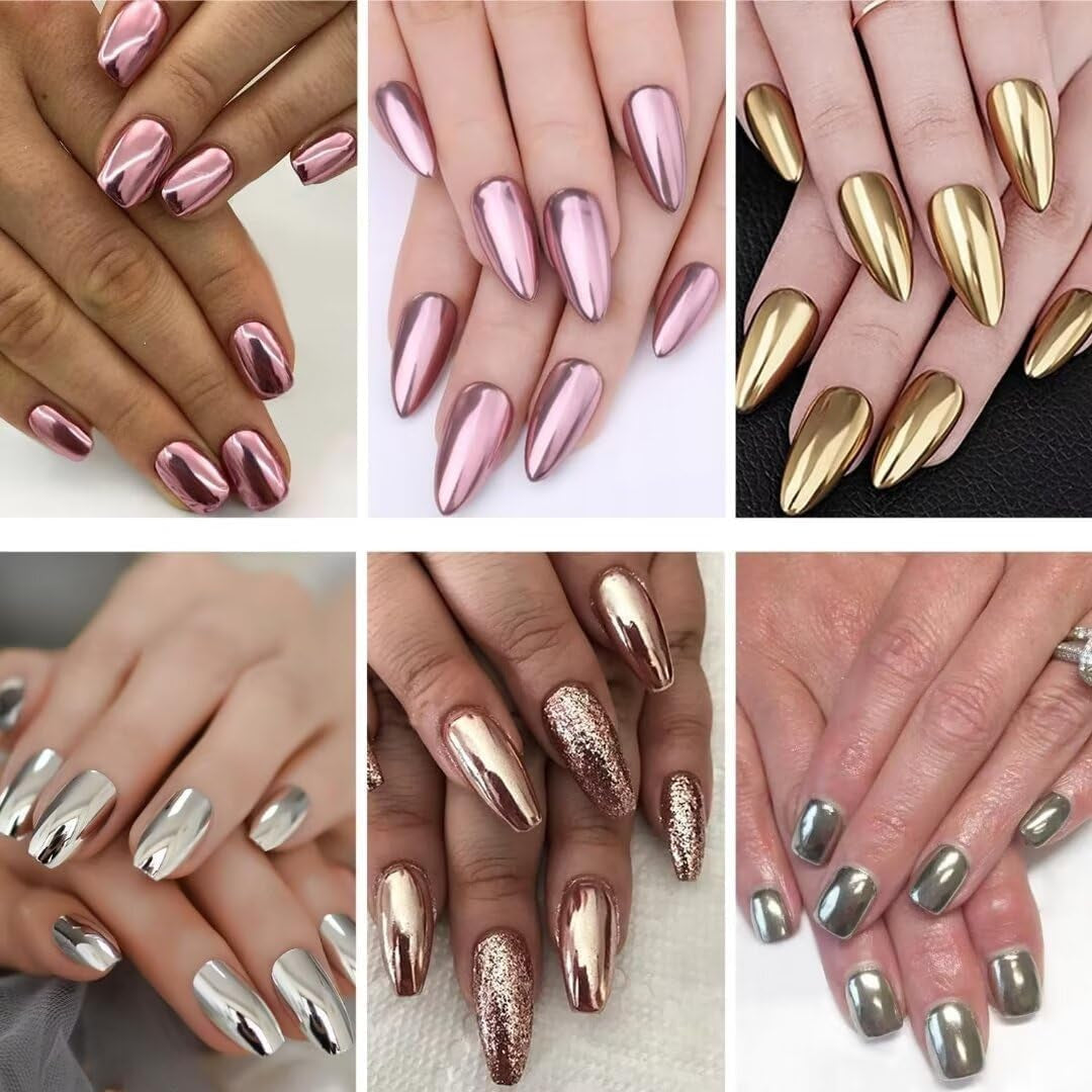BISHENGYF Rose Gold Chrome Nail PowderNouvelle mise à niveau Grosse Kapazitä Chrom PulverSuper-Spiegeleffekt Metall Mirror Chrome Powder – Neon Glassy Pearl Effect Glitter Nail Art Pulver pour DIY Salon