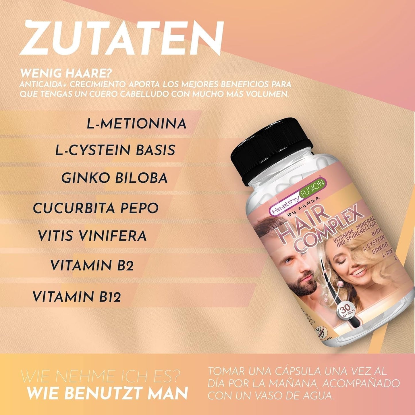 Healthy Fusion Haircomplex, efficace contre la chute des cheveux, 30 gélules Soins capillaires Naty Shop