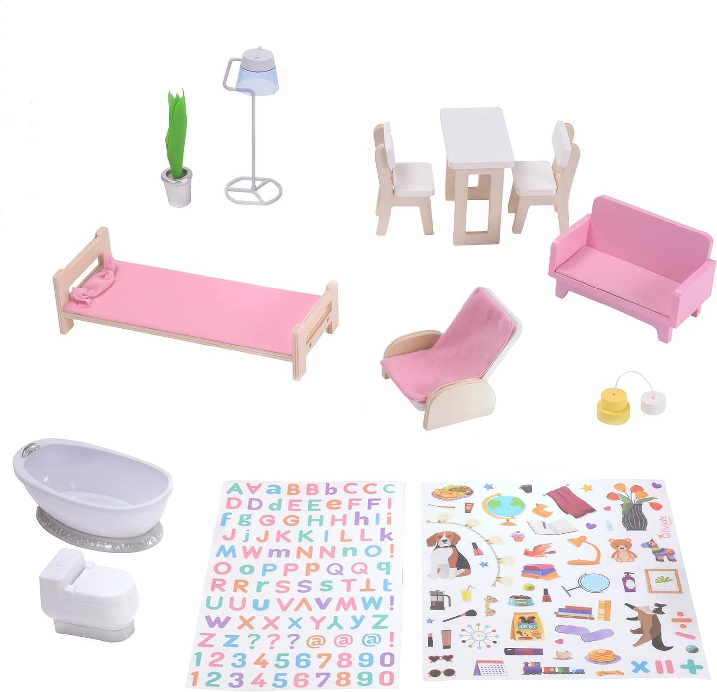 Olivia'S Little World Dreamland Farmhouse Maison de poupée interactive en bois pour enfants 3 étages avec 13 accessoires de meubles de poupée Blanc TD-13632A Maisons de poupées Naty Shop