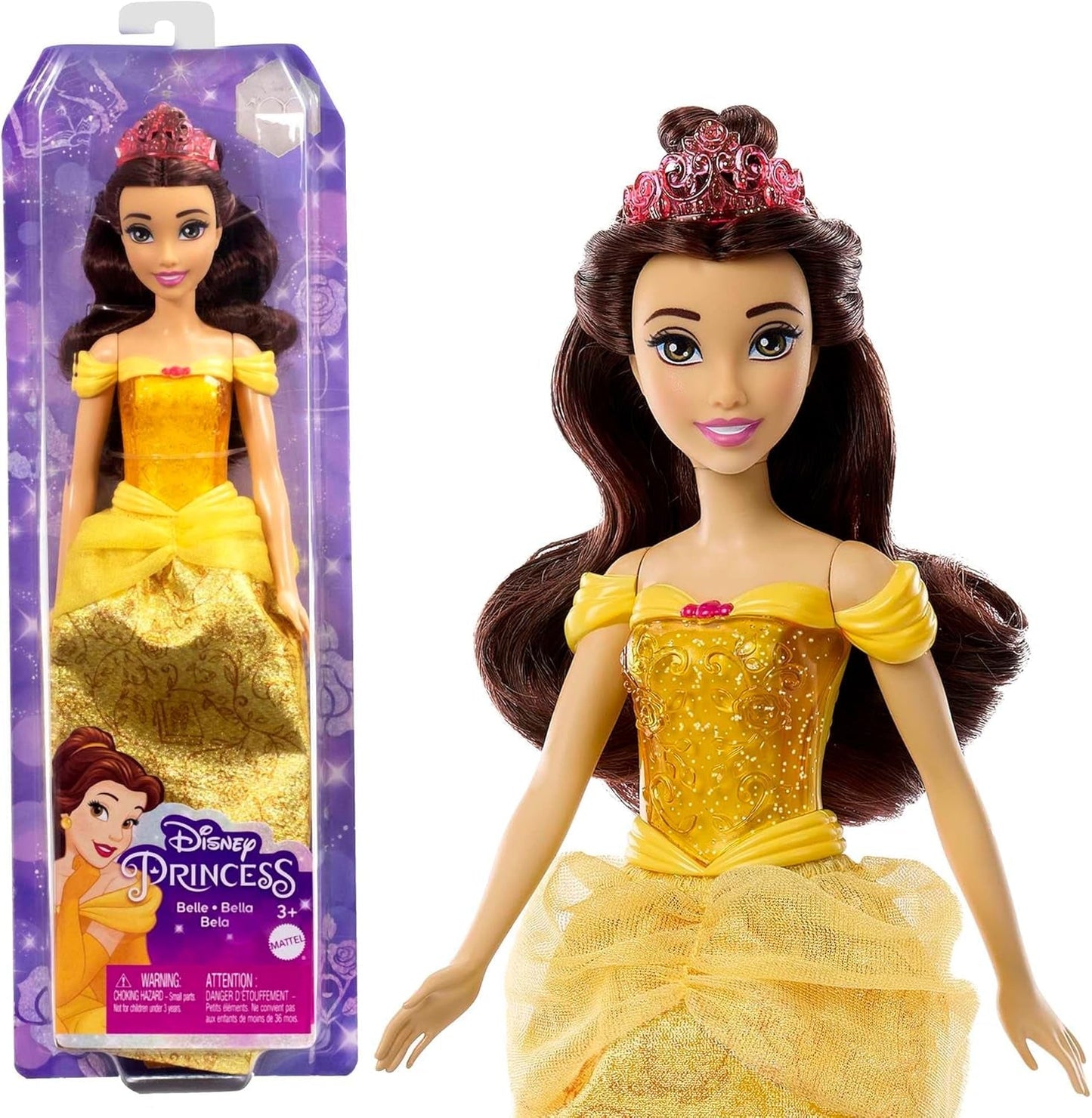 Mattel Disney Princess Toy Poupée mobile Belle Fashion avec vêtements et accessoires étincelants Cadeau inspiré du film Disney pour enfants HLW11 Naty Shop Dolls Titre par défaut