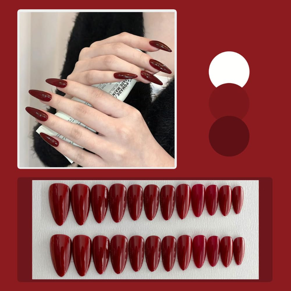Faux ongles, French amande, Longs, Faux ongles avec colle, Pour femme, Fille, Accessoires ou idée cadeau, Pour mariage, anniversaire, Noël, Saint Valentin