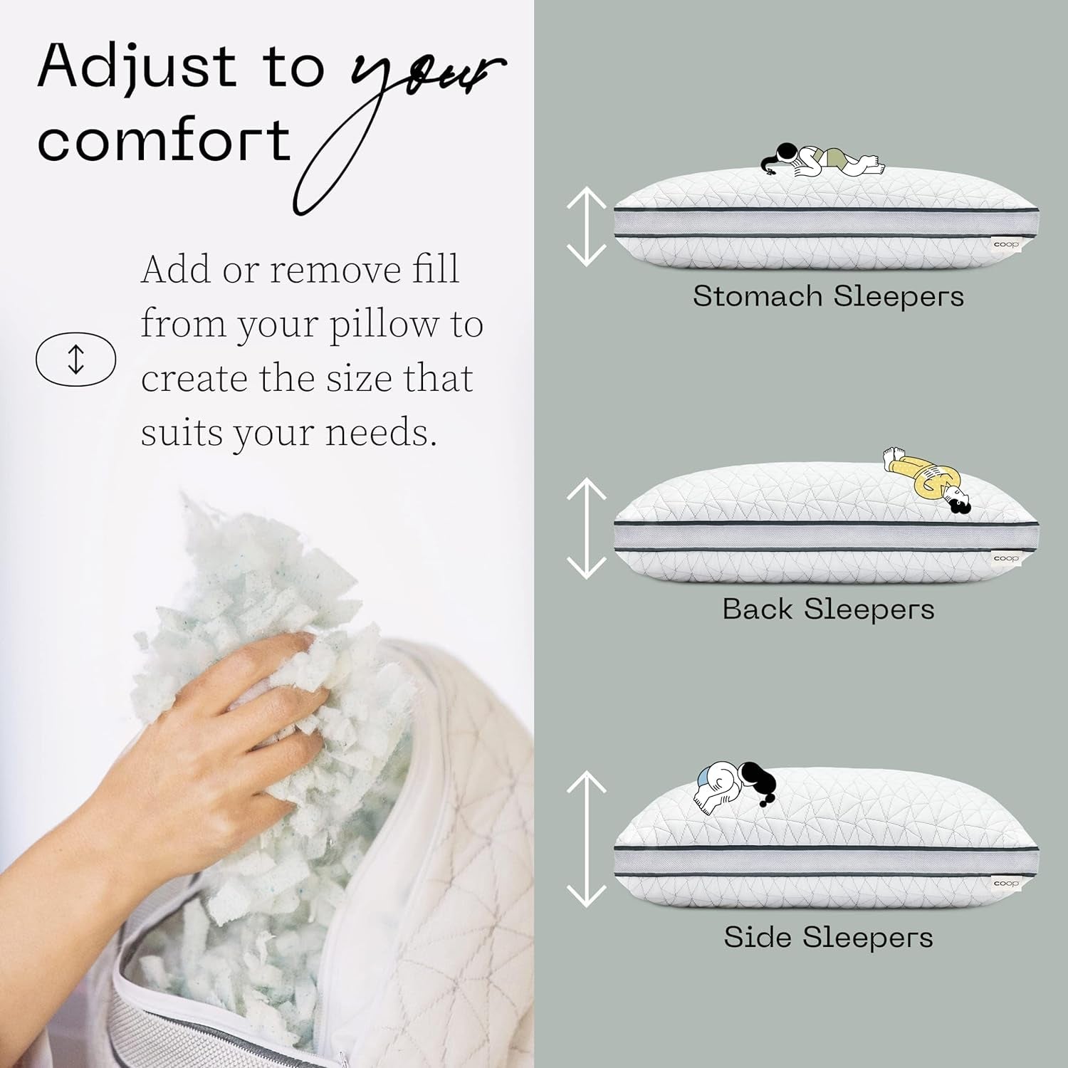 Coop Home Goods Eden Cool Oreiller réglable King Size Mousse à mémoire de forme infusée de gel Tissu Lulltra doux et respirant Idéal pour tous les dormeurs Respectueux de l'environnement Naty Shop Oreillers standard