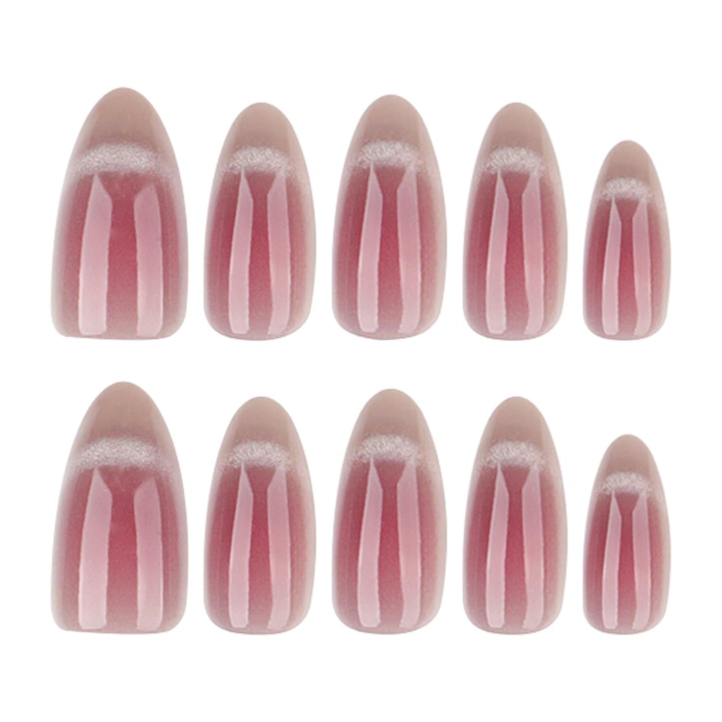 Moonglow Faux Ongles Magnétiques Courts, Rose Amande Rouge Dégradé Paillettes Oeil de Chat avec Colle, Rose Rouge Ombre Paillettes Photothérapie Ongles Artificiels pour Femmes et Filles