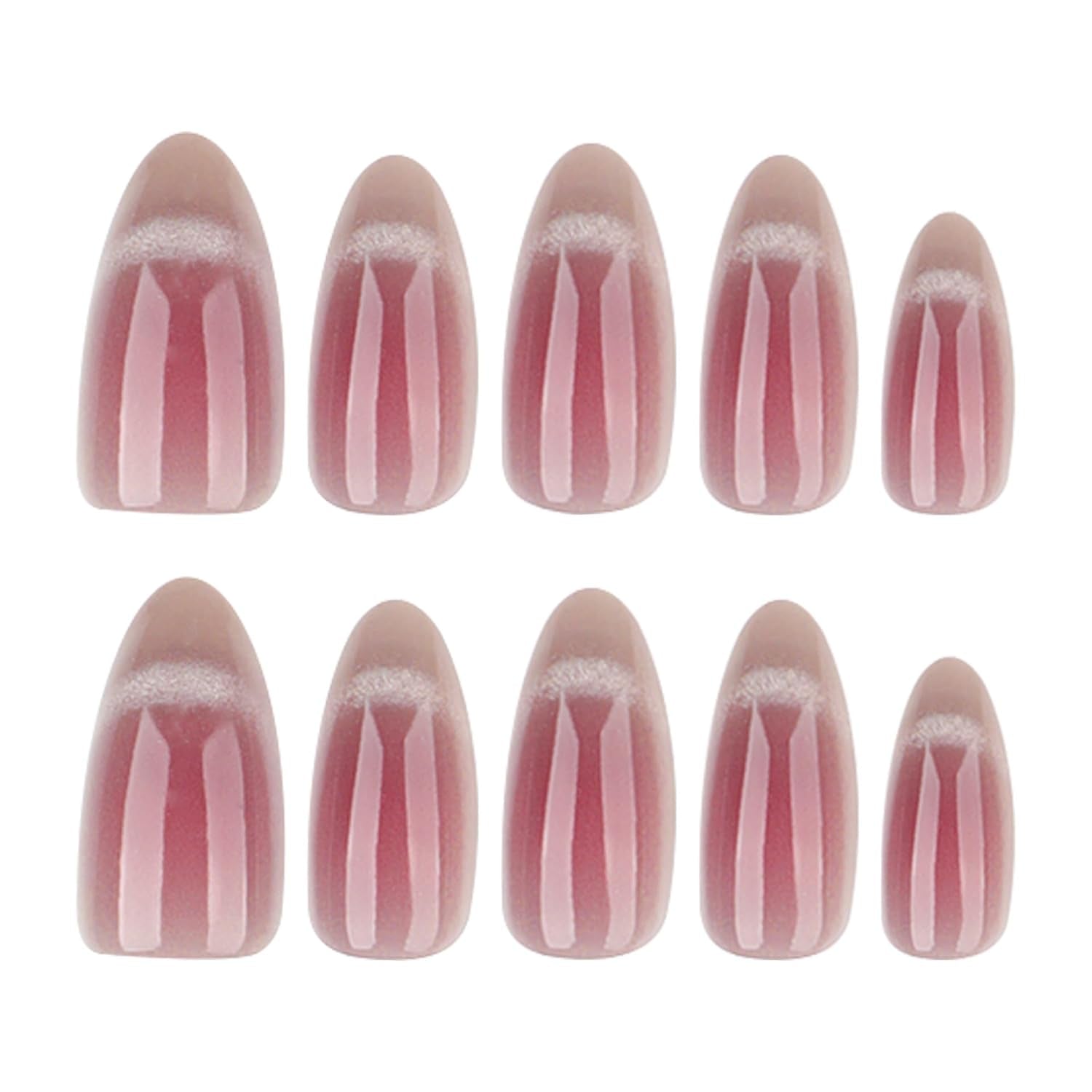 Moonglow Faux Ongles Magnétiques Courts, Rose Amande Rouge Dégradé Paillettes Oeil de Chat avec Colle, Rose Rouge Ombre Paillettes Photothérapie Ongles Artificiels pour Femmes et Filles