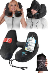 Oreiller cervical gonflable FLOWZOOM AIR avec capuche - Oreiller cervical d'avion - Oreiller de voyage - Oreiller cervical de voyage gonflable rapide - Oreiller d'avion - Oreiller de voyage - Oreiller cervical pour adulte (Gris) Naty Shop Oreillers orthopédiques cervicaux 2) Noir - Taille L