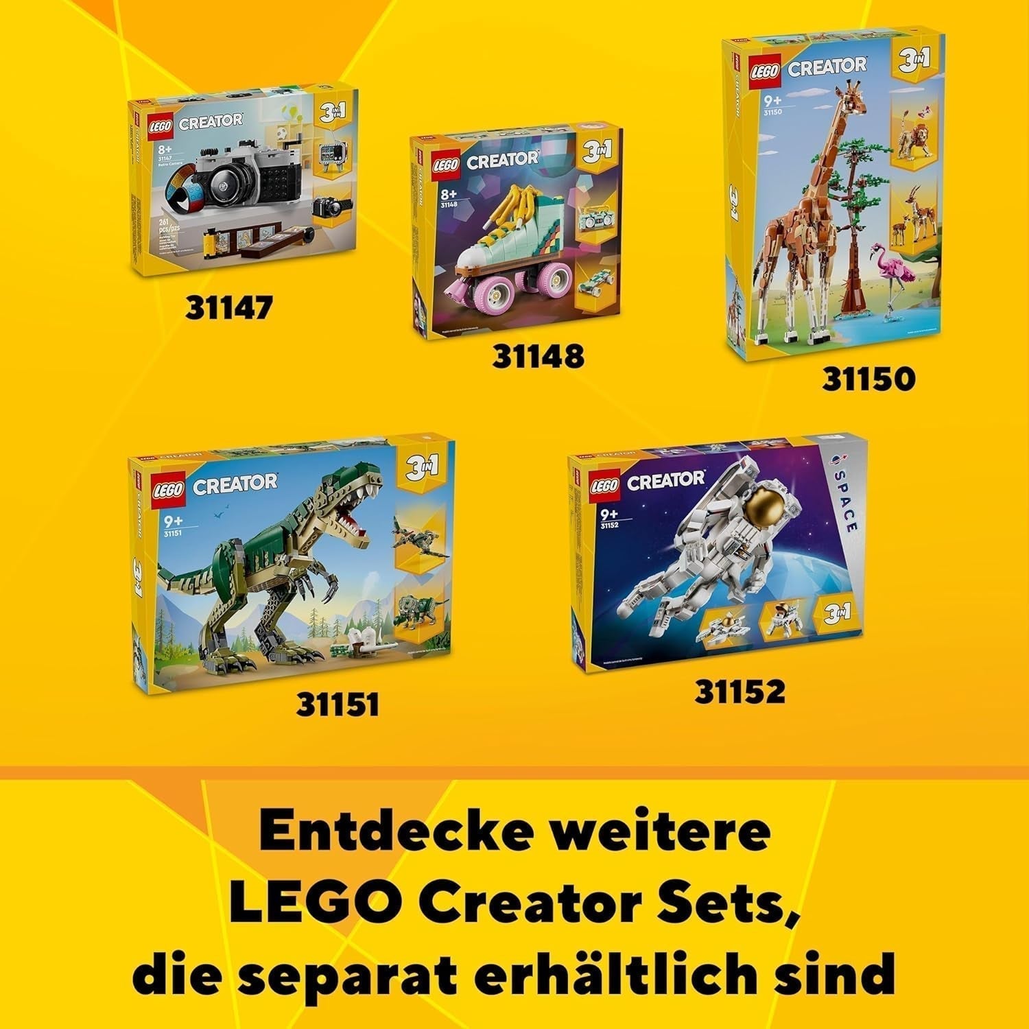 LEGO Creator T.Rex, Dino Tricératops ou Ptérodactyle transformable 3 en 1, modèle de dinosaure mobile pour enfants, cadeau pour garçons et filles 31151 Ensembles de construction Besuche den LEGO-Store