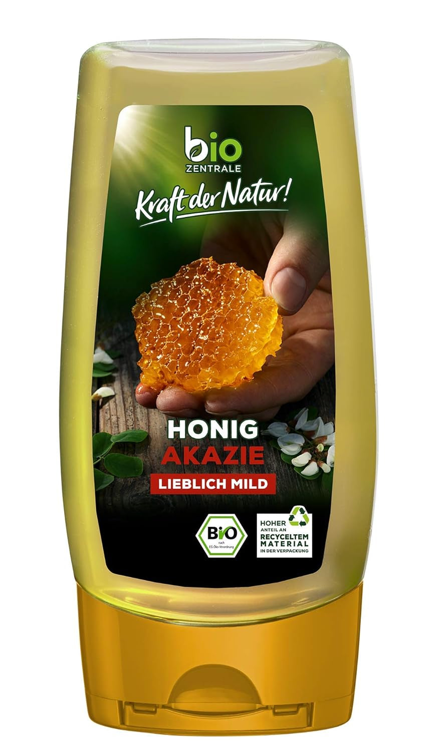 Biozentrale Miel d'acacia biologique | 350 g Miel Bio de fleurs d'acacia blanc | Idéal en tartinade Miel bio pour le thé | Alternative au miel en nid d'abeille (pack de 2)