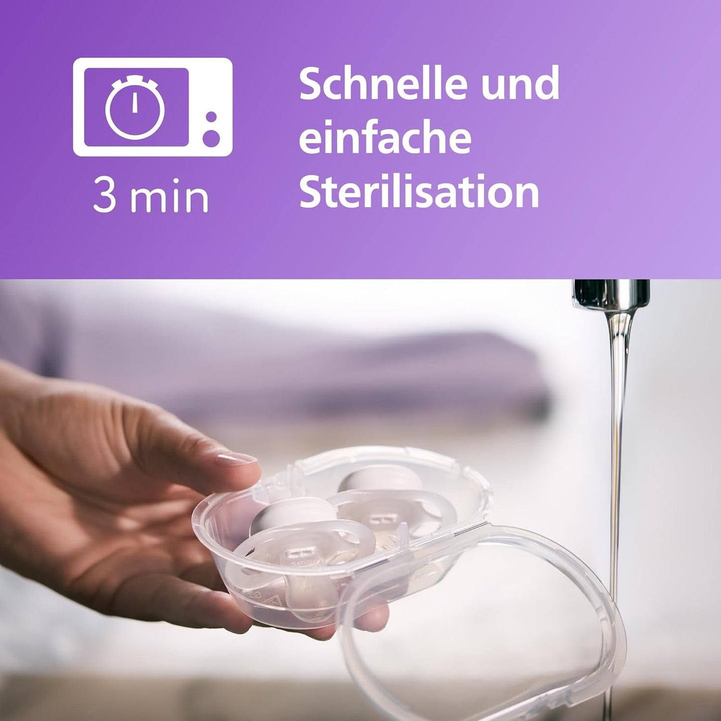 Philips AVENT Ultra Start Night Sucette, Sucette orthodontique pour nouveau-nés, Brille dans le noir, Sans BPA, avec récipient de stérilisation, Lot de 2, Lune, Étoile, SCF075/07