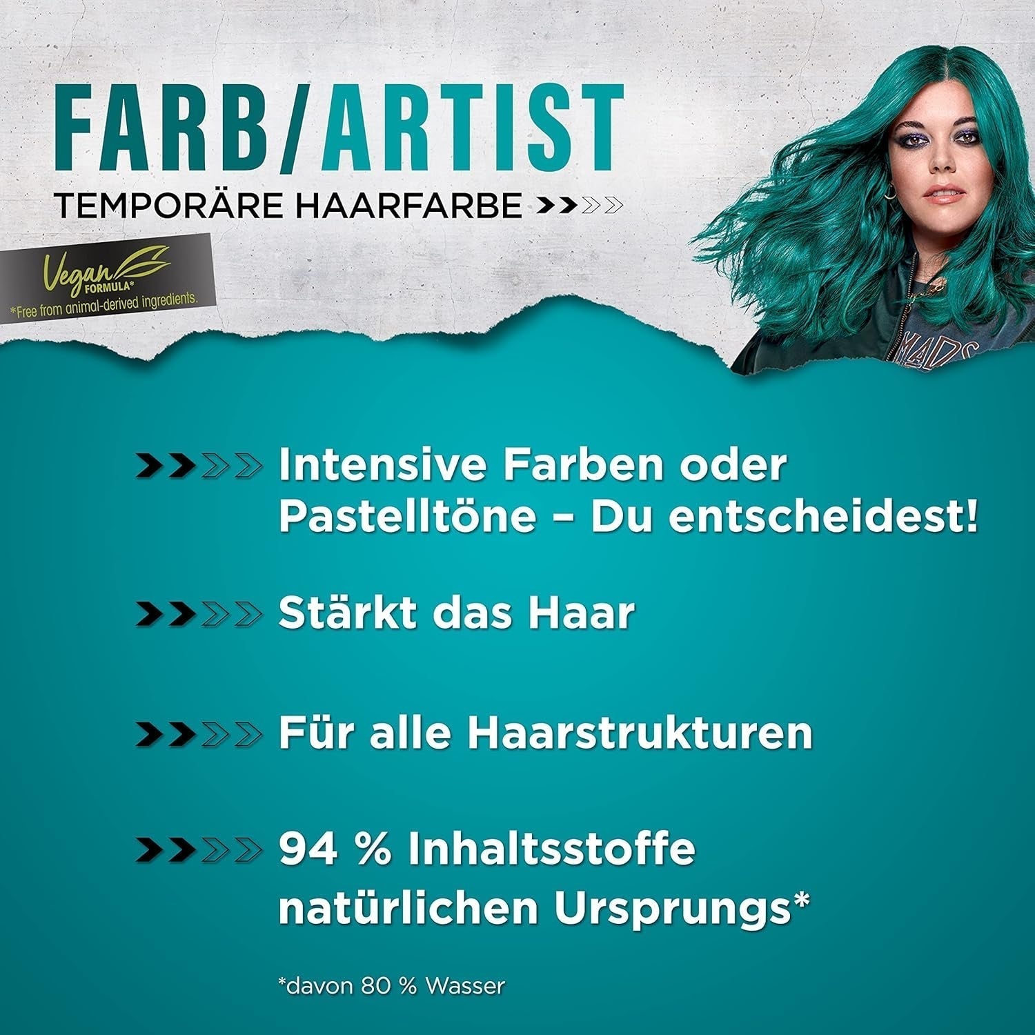 got2b Colour/Artist 097 Mermaid Green Niveau 2 (3x 80 ml), teinture capillaire temporaire fait briller les cheveux dans des couleurs intenses ou des tons pastel, la teinture capillaire dure 12-15 lavages, formule végétalienne Teinture capillaire Naty Shop
