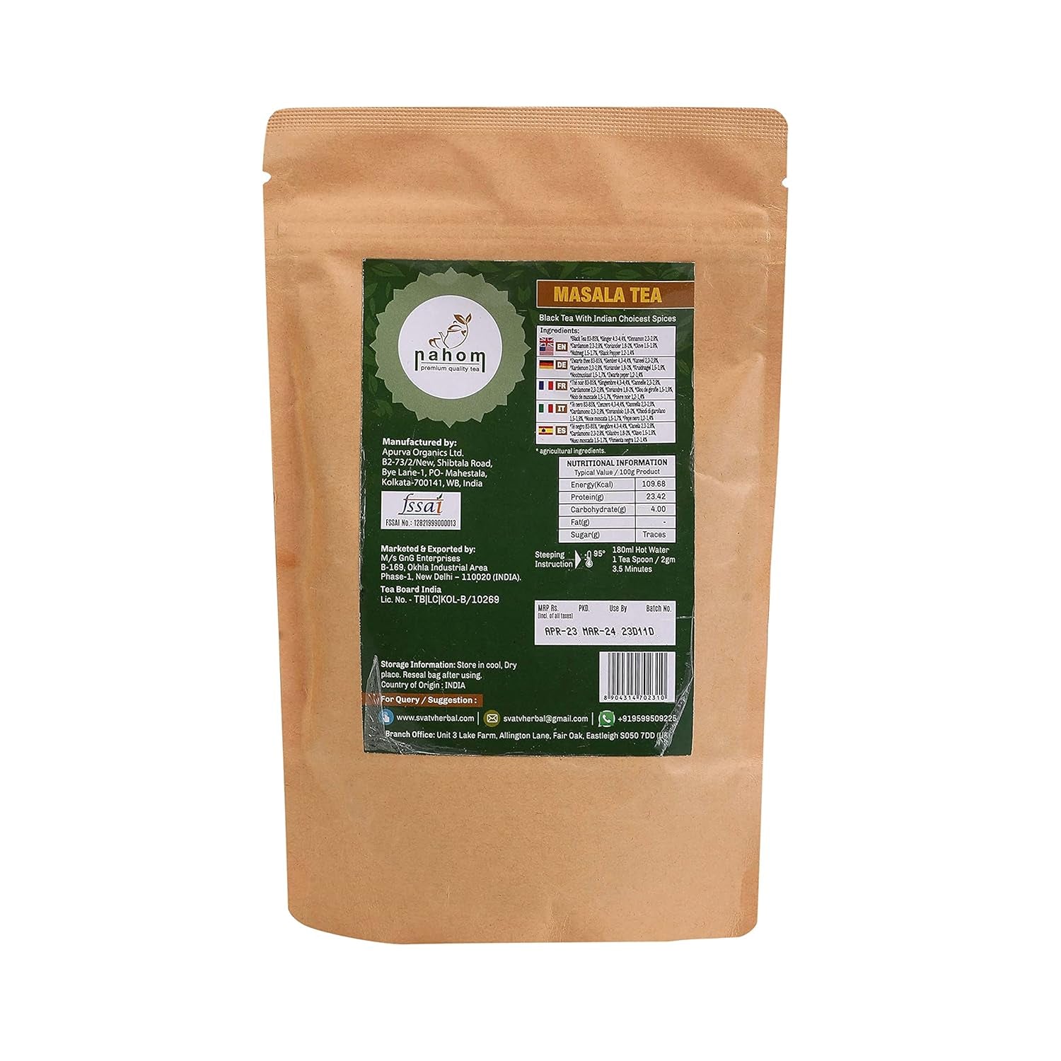 Thé en vrac Masala Chai de l'Inde | 50 tasses, mélange de thé noir, cannelle, cardamome, poivre noir | Thé Masala épicé | Chai Latte Adapté, sachet de 3,53 oz/ 100 g