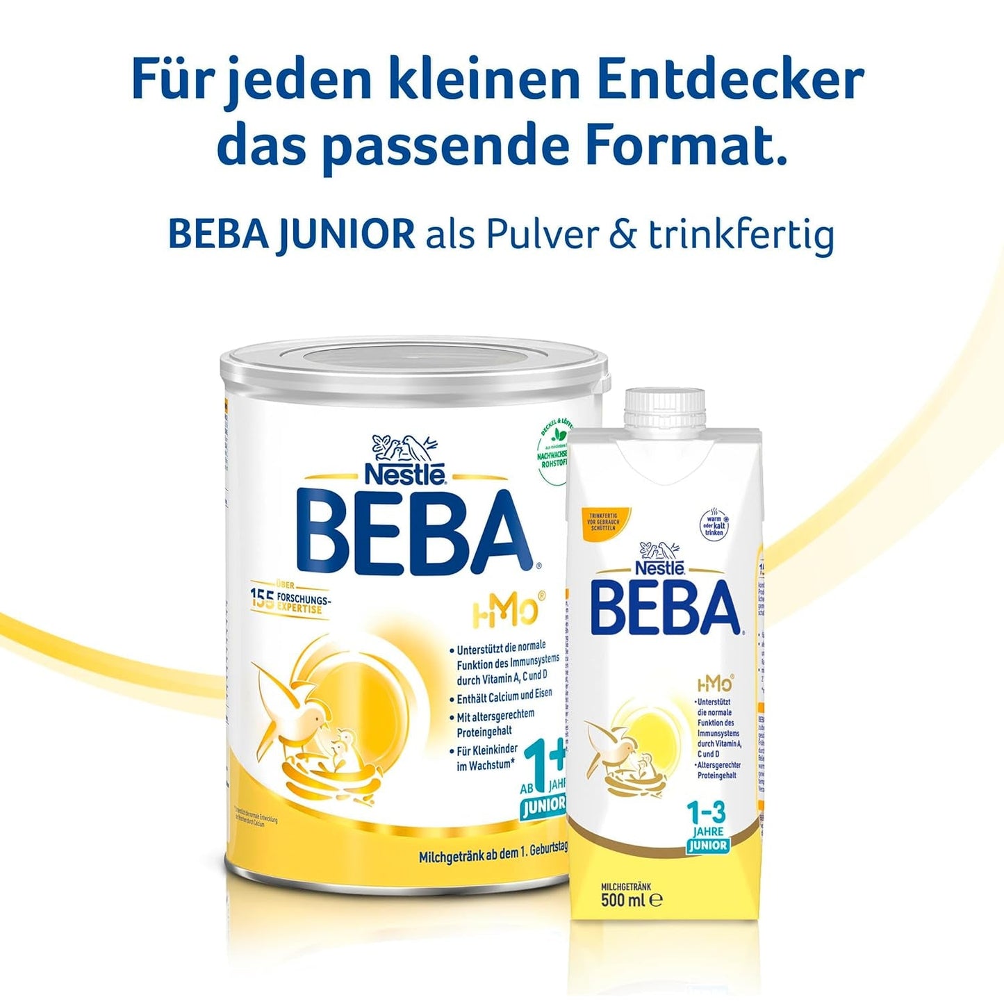 Boisson lactée BEBA Junior 1+ à partir de 1 an, Avec HMO, Teneur en protéines adaptée à l'âge, Lactose uniquement, Sans huile de palme, Sans huile de poisson, Aliments pour tout-petits, Lait en poudre pour bébé, Lot de 3 (3 x 800 g)