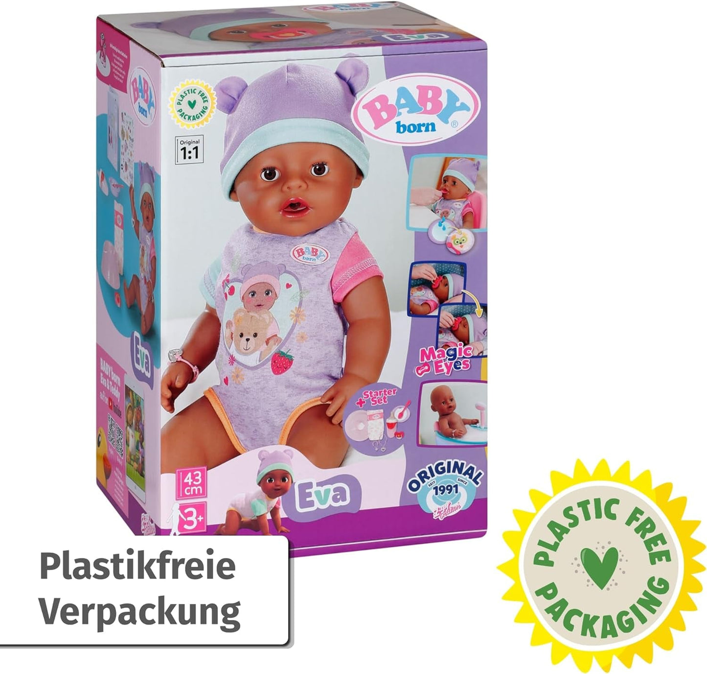 BABY Born Eva 43Cm, poupée avec 10 fonctions et accessoires, pour enfants à partir de 3 ans, fonctionne sans pile, grande poupée 43Cm, 836408 Zapf Creation Dolls Naty Shop