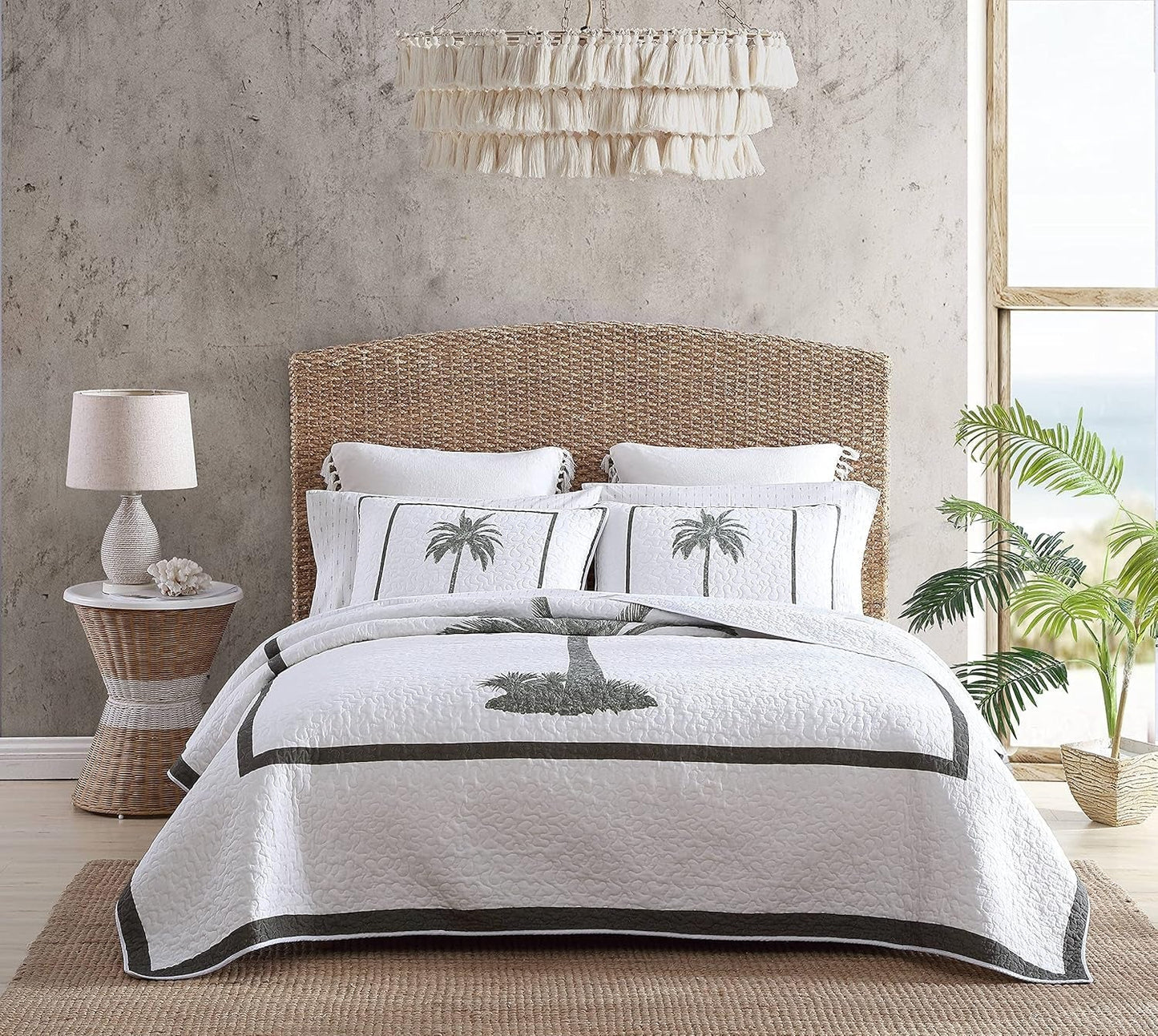 Tommy Bahama Collection Palm Island | Couette - 100% coton, réversible, douce et respirante, prélavée pour plus de douceur, lit king size, gris Naty Shop Couettes et édredons Gris King