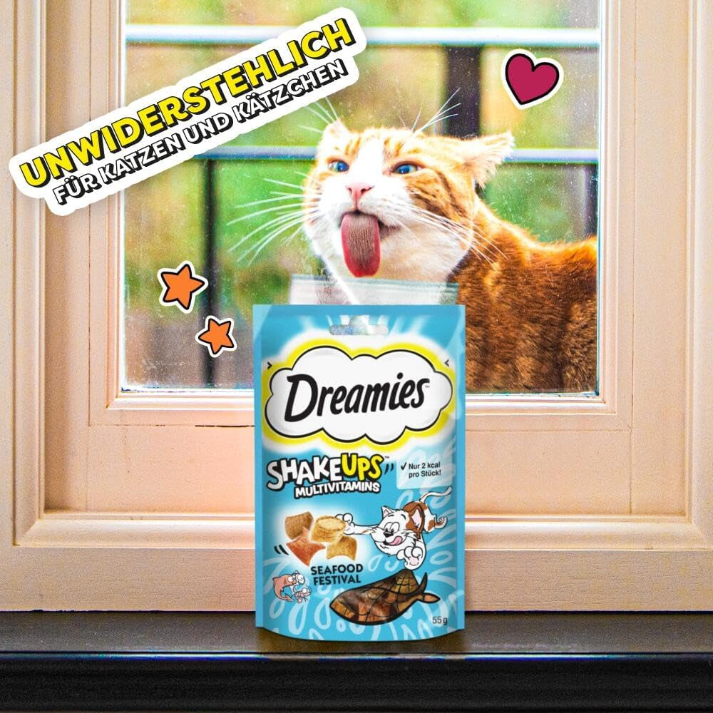 DREAMIES SHAKE UPS Friandises multivitaminées pour chats du festival des fruits de mer en sachets portionnés - 55 g (6 sachets)