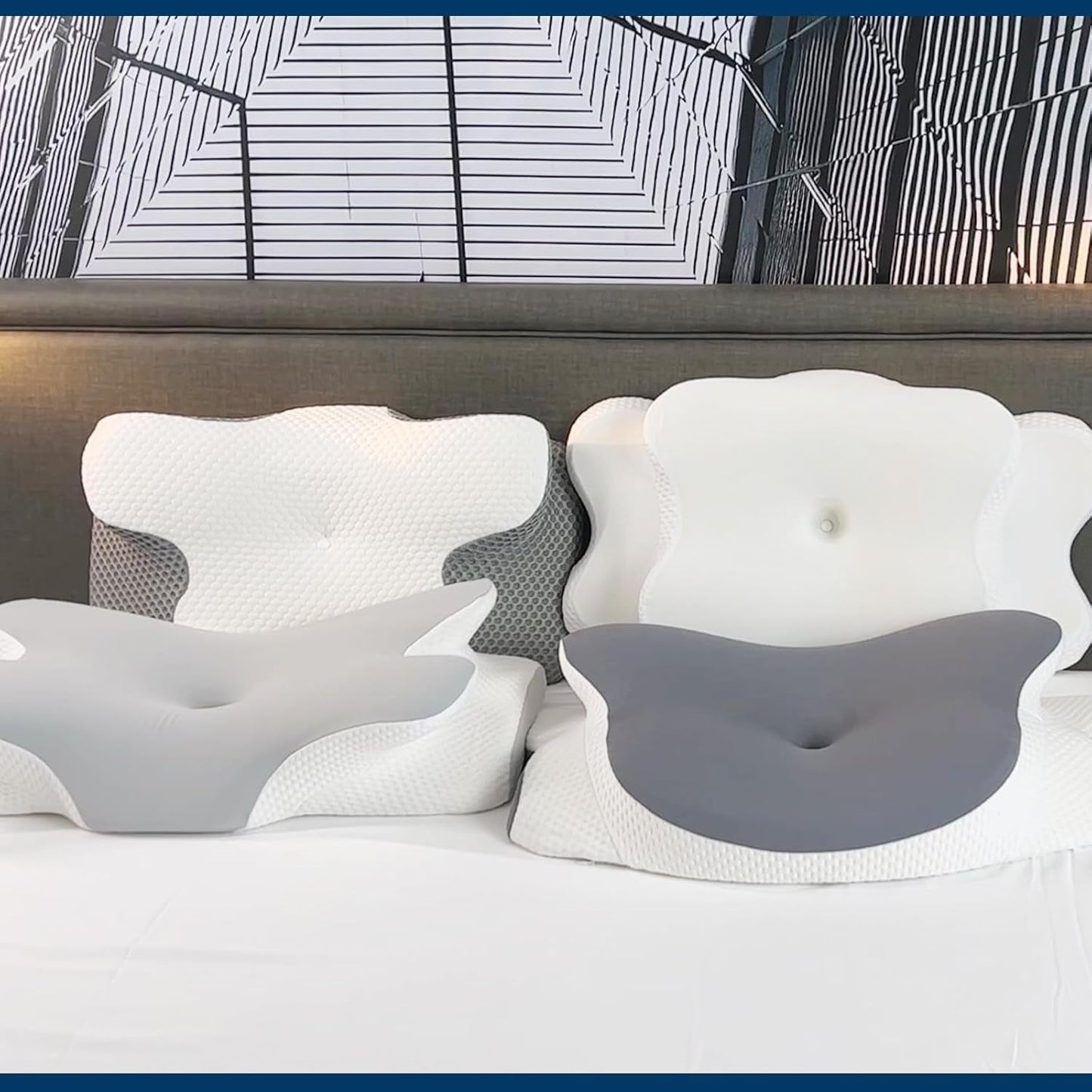 Oreiller cervical Oreiller orthopédique pour la tête Oreiller en mousse à mémoire de forme Oreiller à impact latéral - Conception ergonomique Forme creuse pour les impacts latéraux, dorsals et abdominaux Oreillers orthopédiques cervicaux gris clair Naty Shop