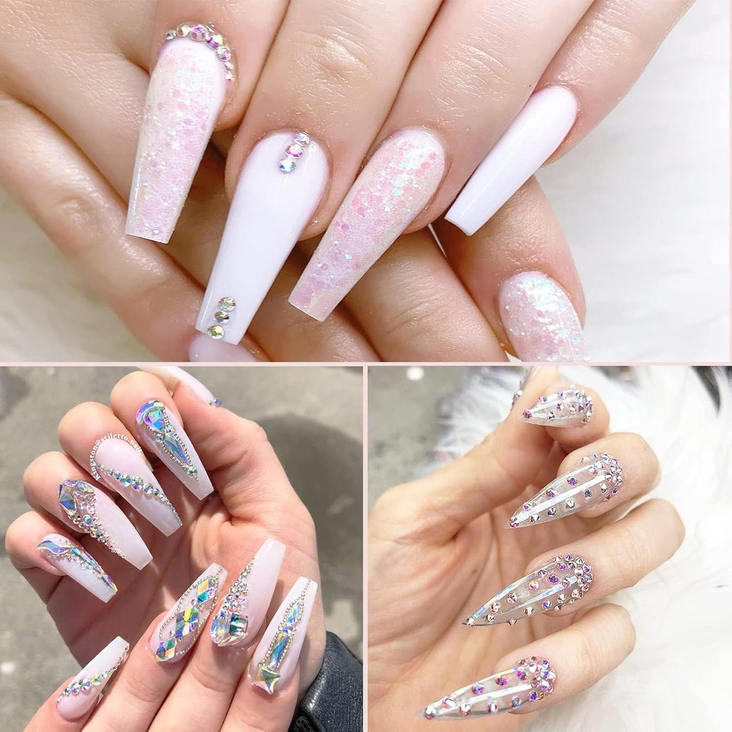 4200 pièces de pierres à strass pour les ongles, les paillettes, les paillettes, les colliers de strass avec les cristaux, les pierres à ongles, les diamants pour l'art des bijoux, un fond de teint unique pour les pierres à strass et les cueilleurs de strass