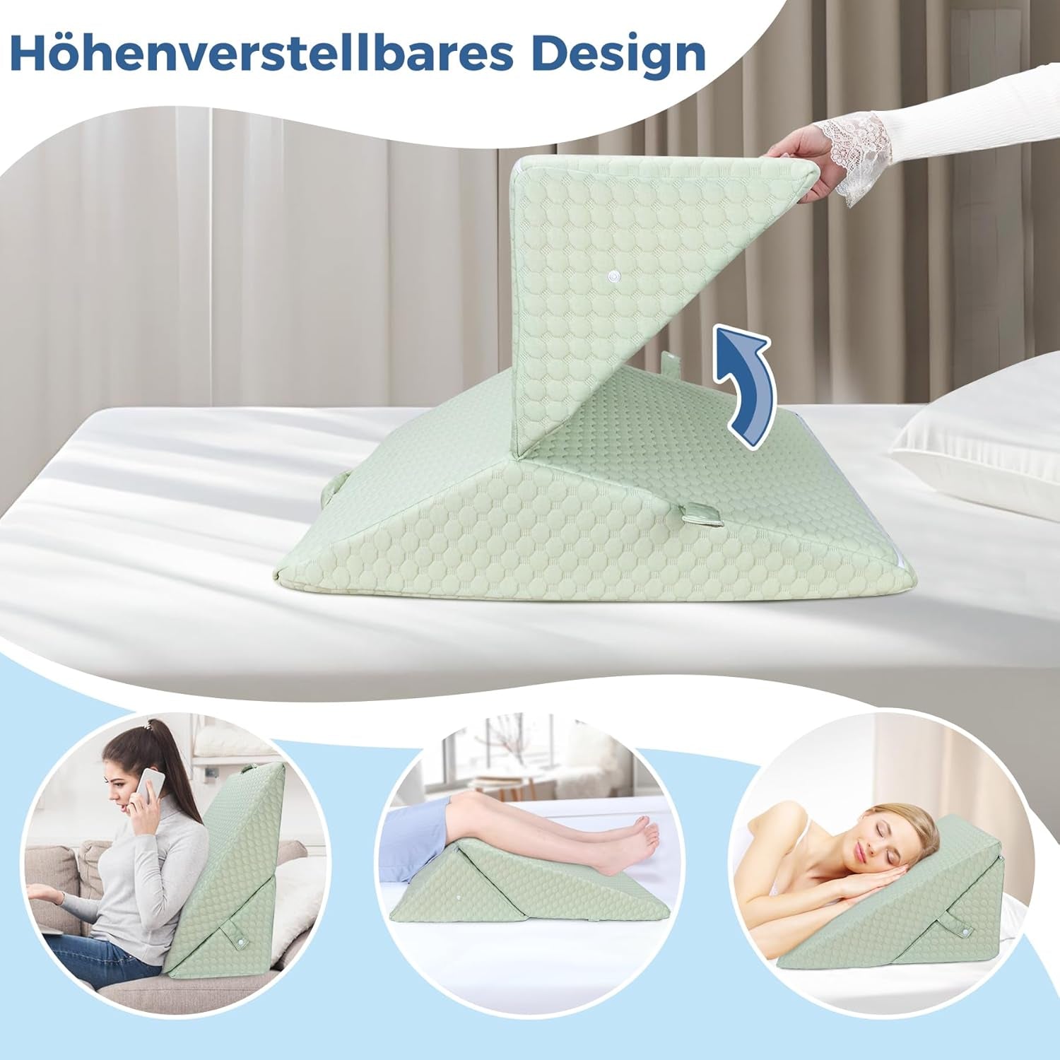 Oreiller compensé réglable pour enfants, oreiller de lecture en mousse haute densité pour lit et canapé, oreiller de tête ergonomique pour l'apnée du reflux du sommeil, oreiller de jambe/oreiller de dos pour jouer et lire (vert)