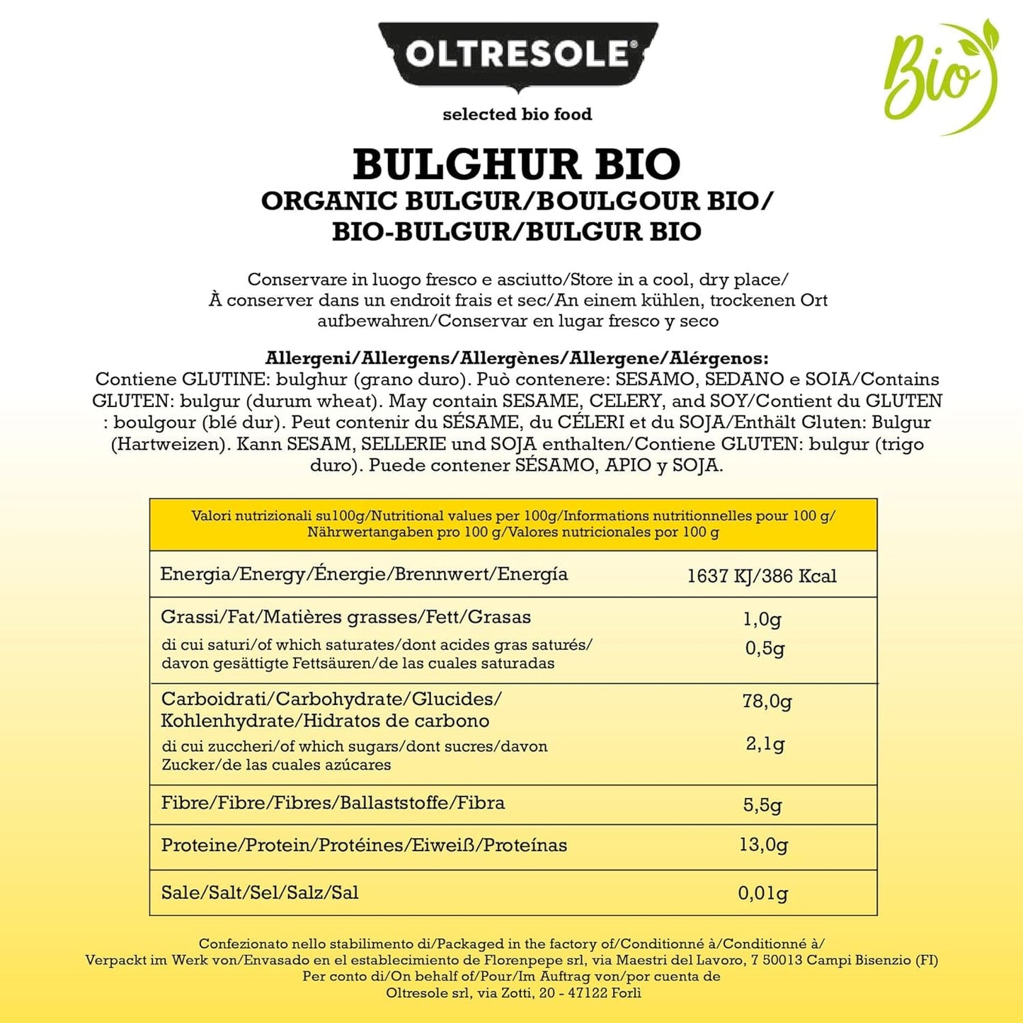 Boulgour Italien Bio 5 kg, blé entier, blé dur, blé concassé, idéal pour réaliser des taboulés et des plats orientaux, format pratique