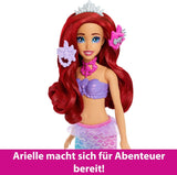 Mattel Disney Princess Toys, poupée mannequin Arielle sirène avec queue amovible, table de maquillage avec 5 surprises pop-up répétables et 5 accessoires, JBF86 Naty Shop Dolls