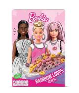 Céréales Barbie Rainbow Loops, anneaux colorés de blé, d'avoine et de maïs au goût de fruits pour un petit-déjeuner parfait, 1 paquet (1 x 350 g)