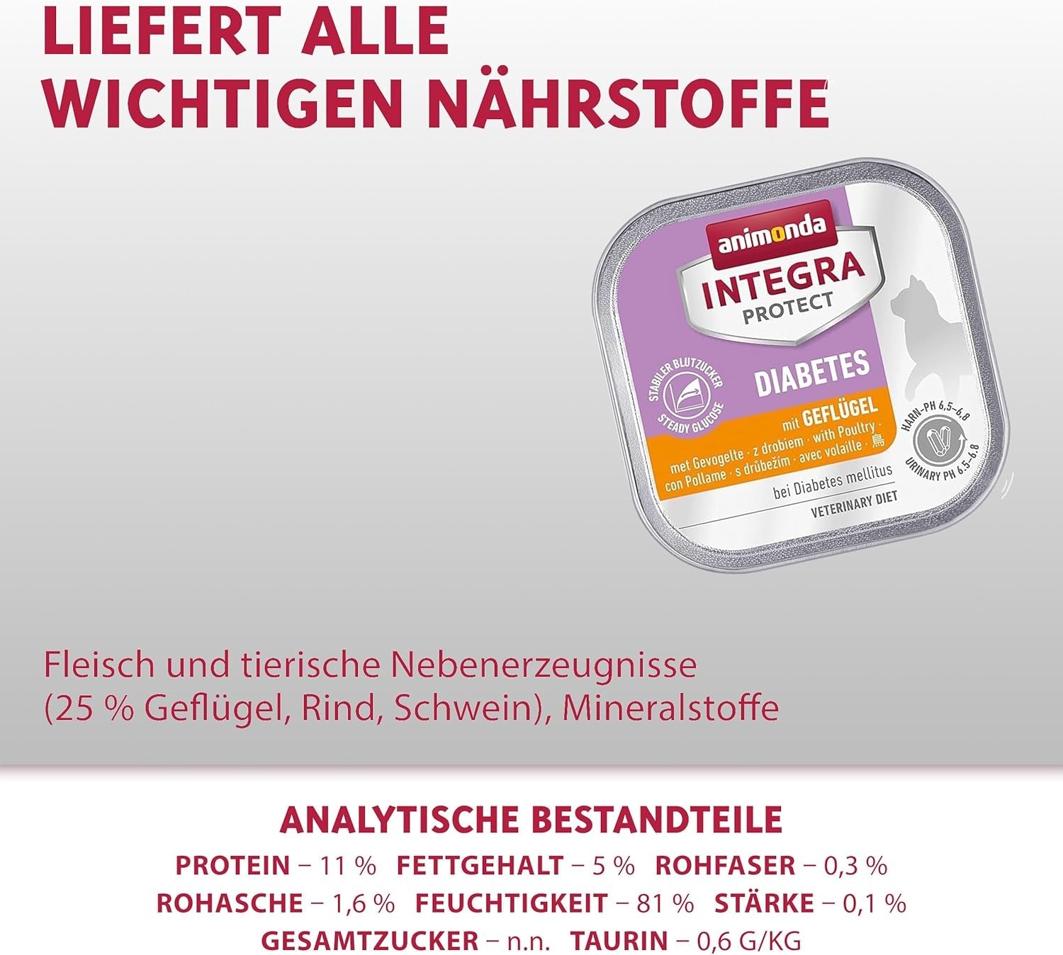 animonda INTEGRA PROTECT Diabetes with Volaille (16 x 100 g), nourriture humide pour chat diabétique, nourriture diététique pour chat diabétique, nourriture humide sans sucre