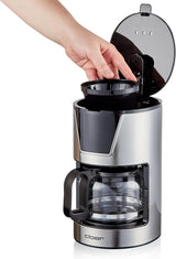 Machine à expresso à filtre Cloer 6 tasses, fonction maintien au chaud doux, carafe en verre, cuillère doseuse, indicateur de niveau d'eau, système anti-goutte, arrêt automatique, taille de filtre 1x2, 550 W, acier inoxydable