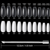 200 pcs Faux Ongles Conseils 10 Tailles Acrylique Ongles Artificiels avec Poussoir à Cuticules et Boîte Transparente pour Femmes et Filles (Naturel et Transparent)