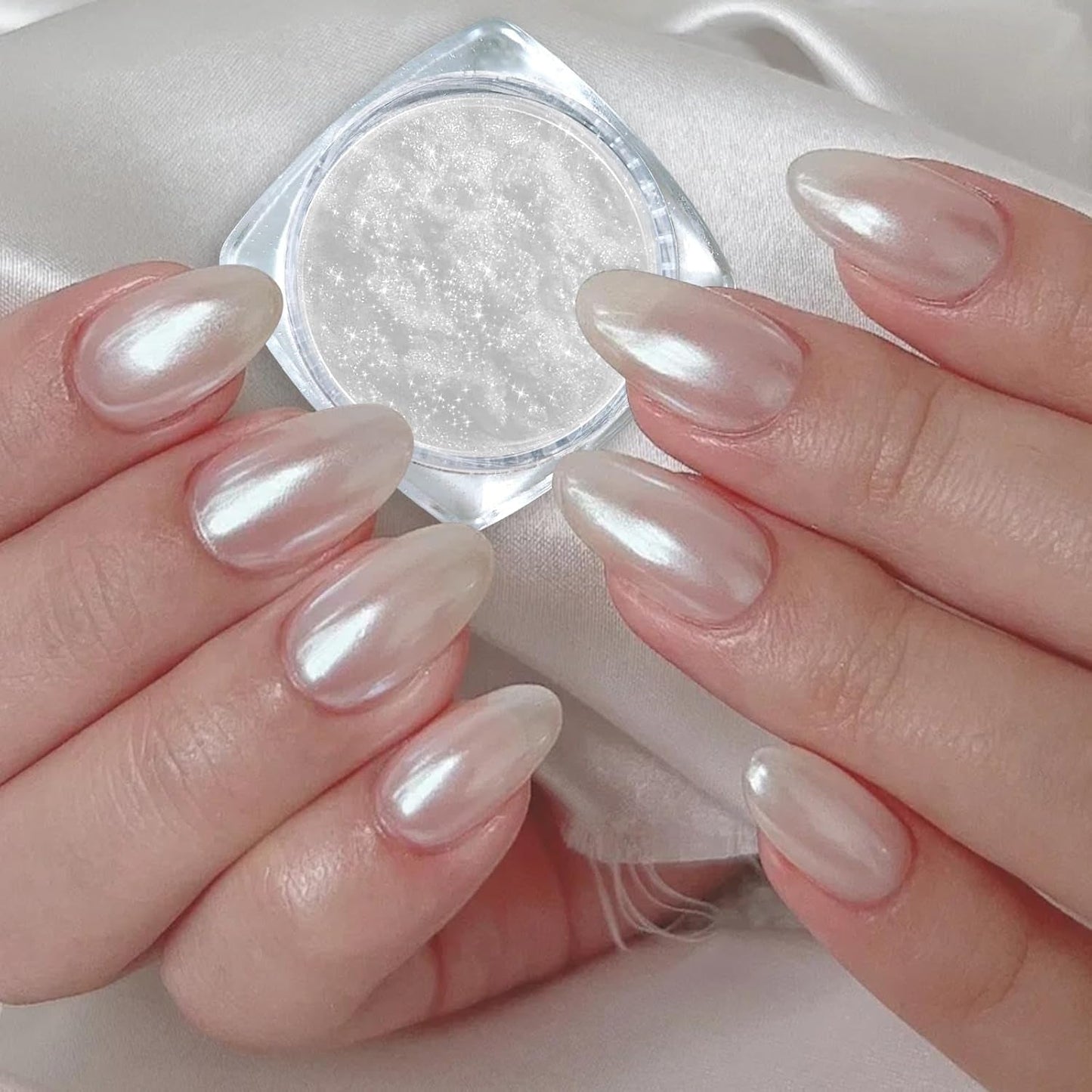 2 Schachteln Weiße Perle Chrom Nagelpuder - Transparent Aurora Ice Shimmer Chrome Pigment Pulver pour ongles, Glazed Donut Glitzerpuder Nails Spiegeleffekt-Glitter Nagelkunst-Pulver pour bricolage-salon