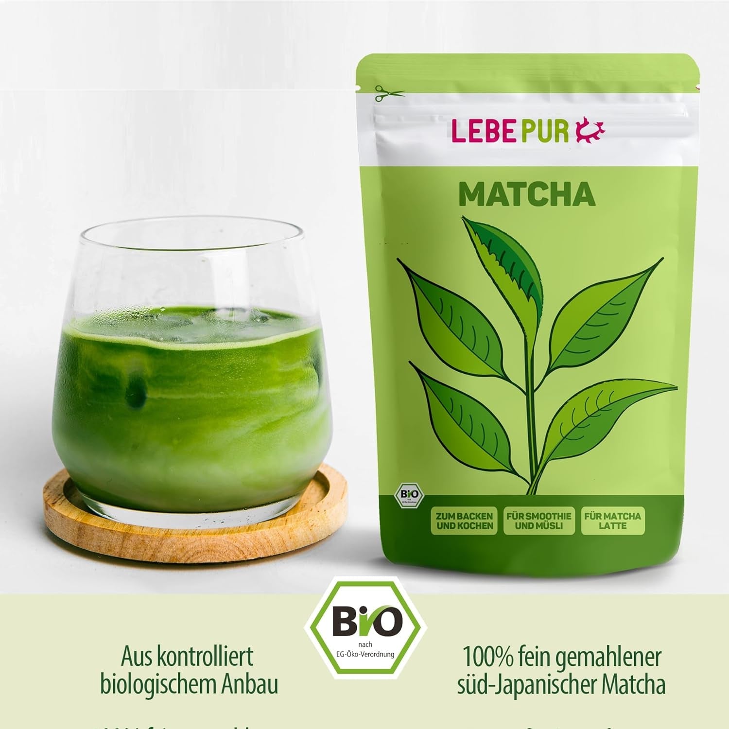Lebepur BIO Matcha Poudre 100G - Qualité Premium du Japon Sans Additifs - Poudre de Thé Vert 100% Pure pour Matcha Latte, Thé Matcha, Thé Vert, Smoothie - Thé Vert Japonais