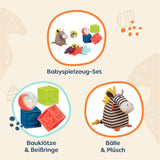 B. toys Ensemble de jouets pour bébé avec peluche zèbre, anneau de dentition, blocs de construction souples et balles - Coffret cadeau de jouets de motricité pour nouveau-nés à partir de 0 mois Jouets pour bébés Naty Shop