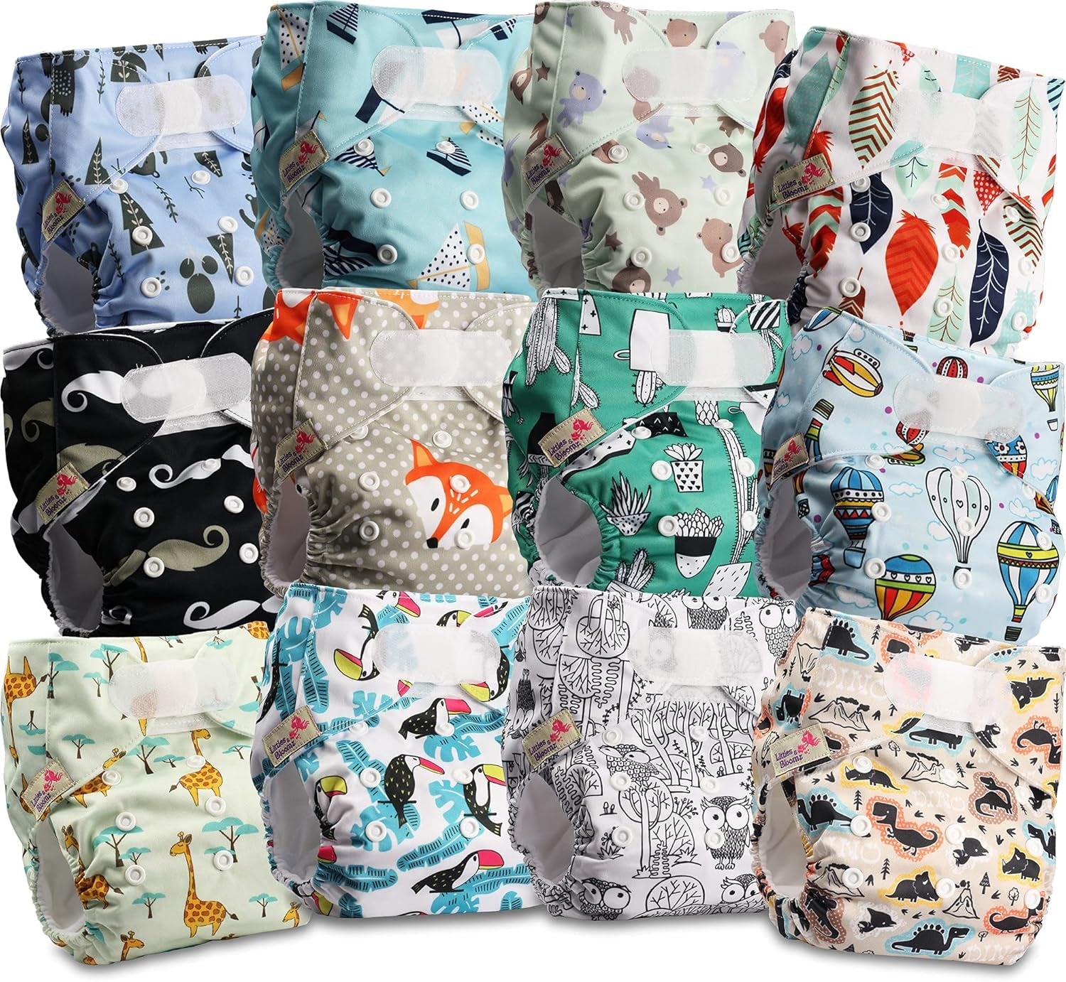 Couche réutilisable Littles and Bloomz FLV2-0602, fermeture à crochet et boucle standard, 6 couches