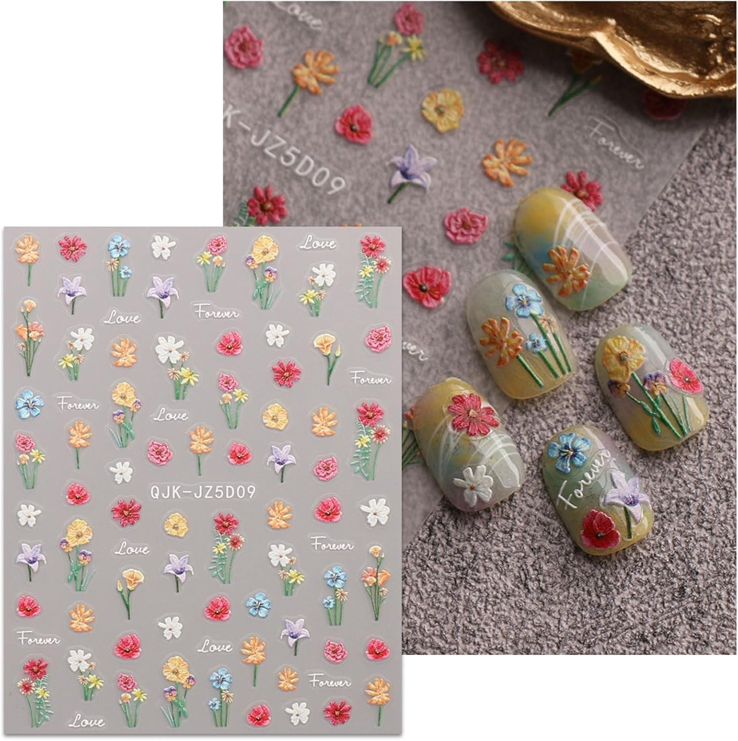 JMEOWIO Autocollants de ongles 3D pour nail art
